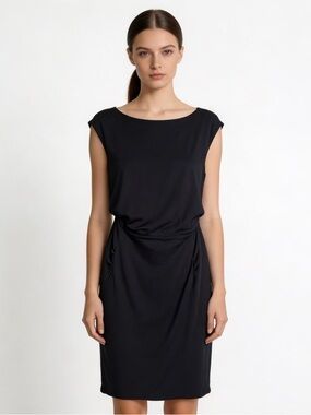 ATHLETA | Westwood Black Ruched Stretch Jersey Dress XS